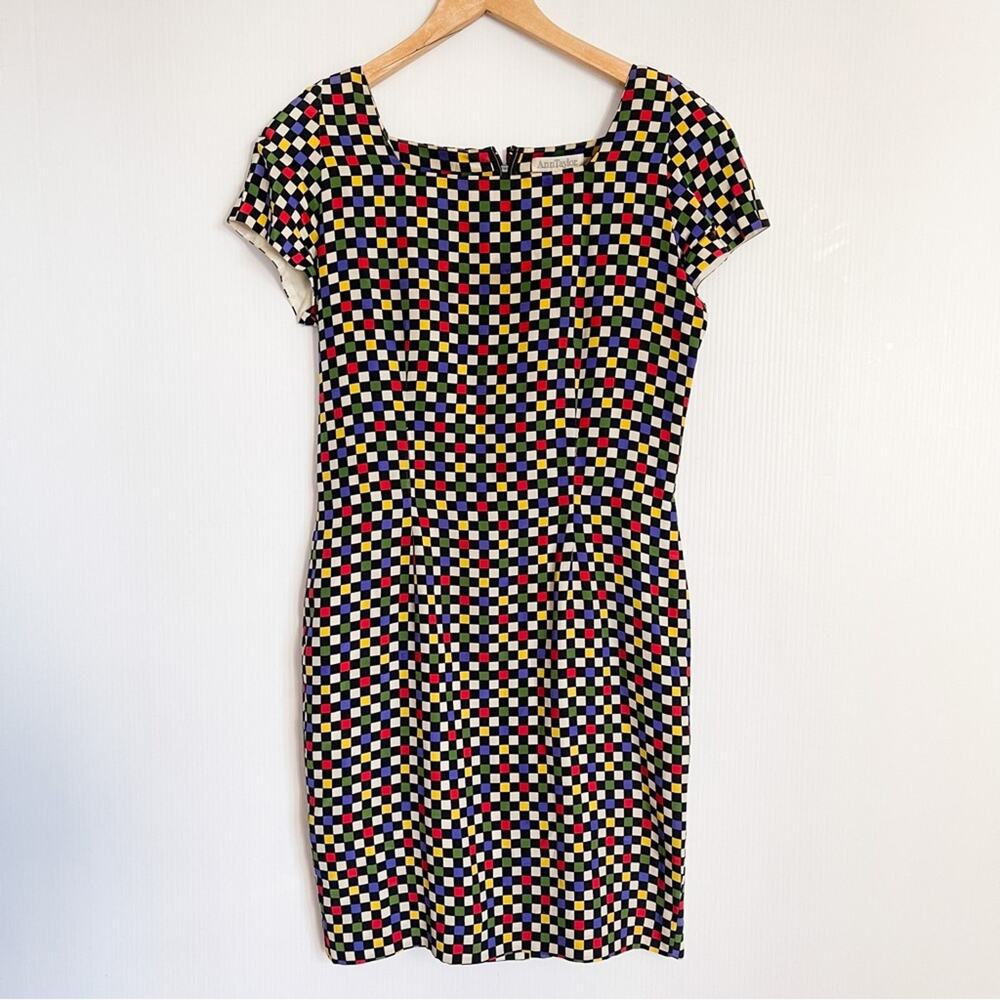 Vintage Ann Taylor | Checkered Color Padded Shoulder Shift Dress